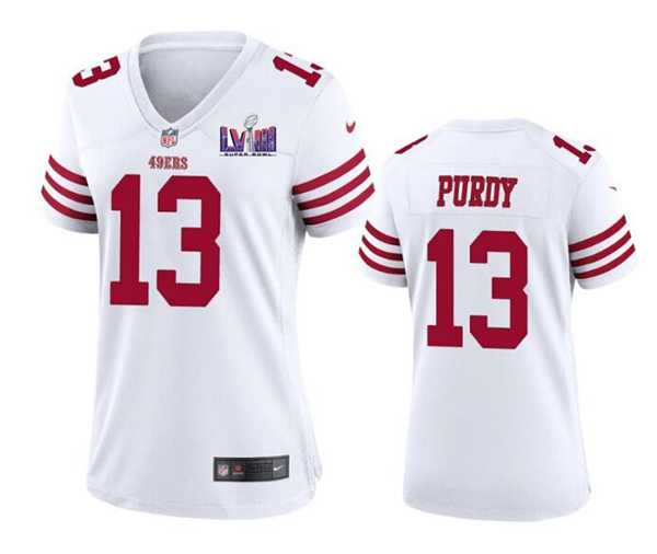 Womens San Francisco 49ers #13 Brock Purdy White Super Bowl LVIII Patch Football Stitched Jersey(Run Small)->->Women Jersey